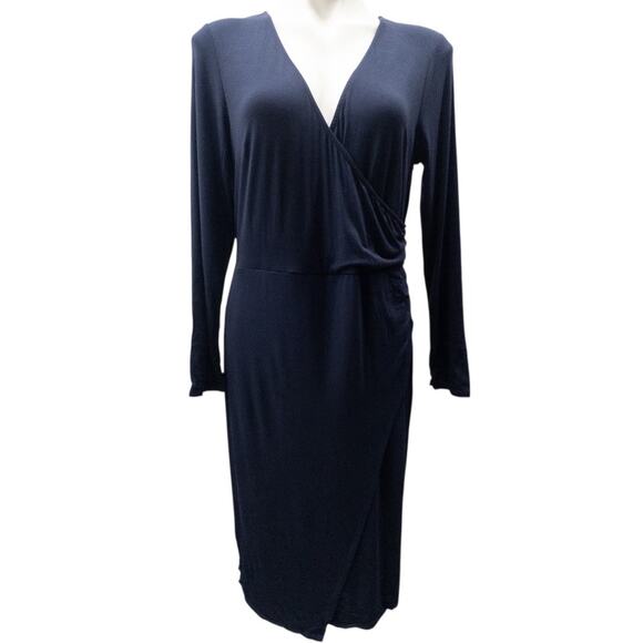 ModCloth On The Town Faux Wrap Dress Navy Blue Women's XL V Neck Long Sleeve - Picture 3 of 5